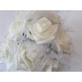 Wedding Posy in White Glitter Roses with White Netting